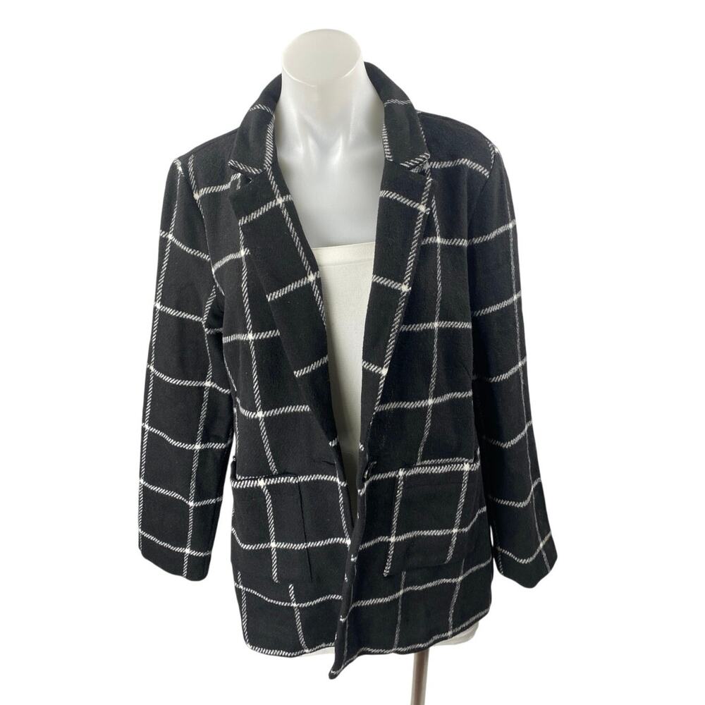 HAVE Women's Black Wool Checkered Plaid Notch Collar Blazer Coat Jacket Size M